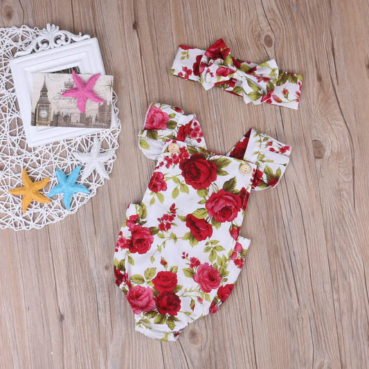 Girls' Summer Set with Floral Bodysuit &amp; Ribbon – 2 Pieces (0 to 24 months)