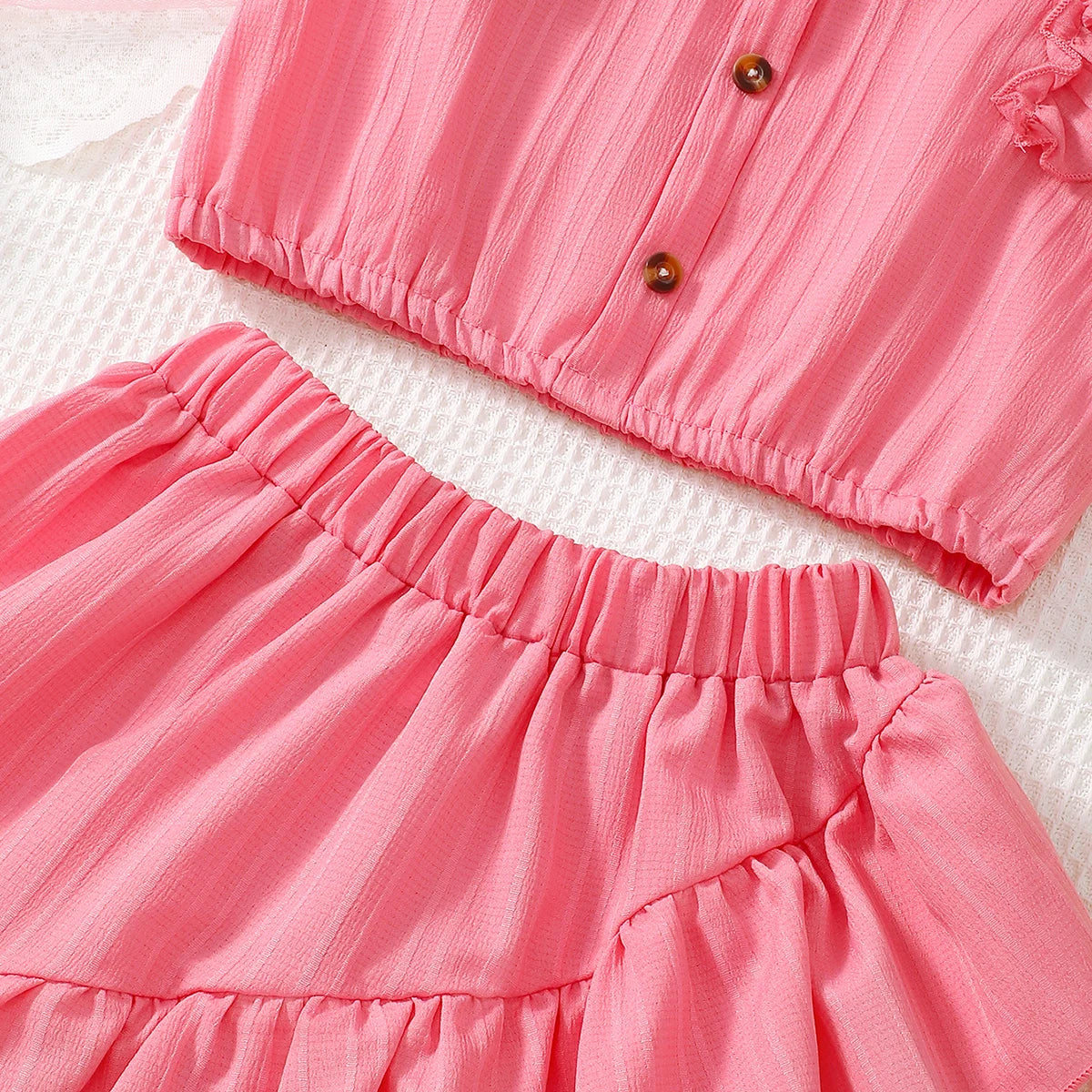 Summer Princess Set for Girls – Ruffle Blouse &amp; Solid Short Skirt (8-12 Years)