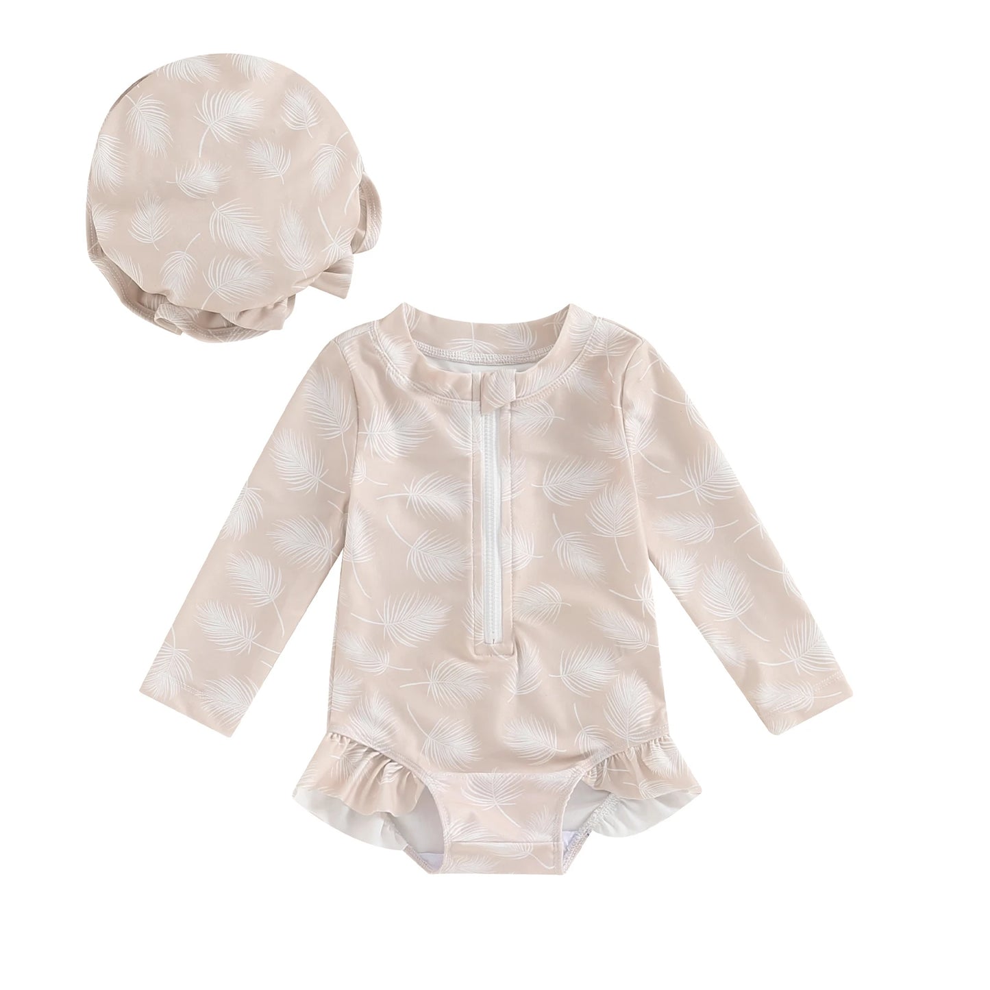 Flower Girls One-Piece Swimsuit with Hat Set