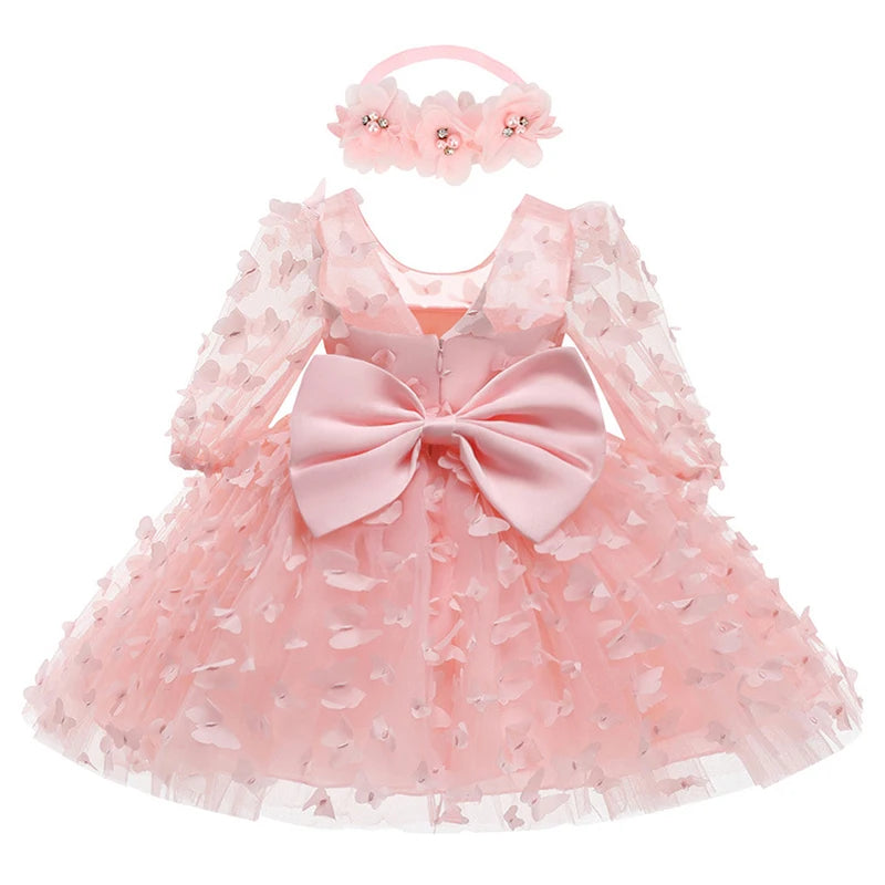 Baby Dress With 3D Butterflies and Set Bow