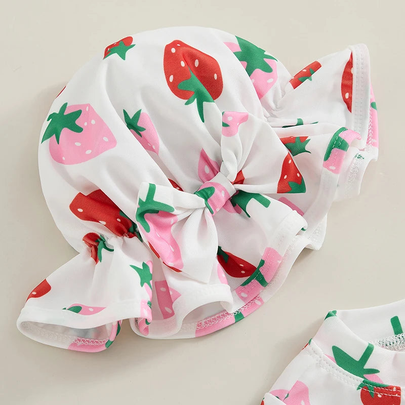 Floral Σετ μαγιό και φράουλα με καπέλο