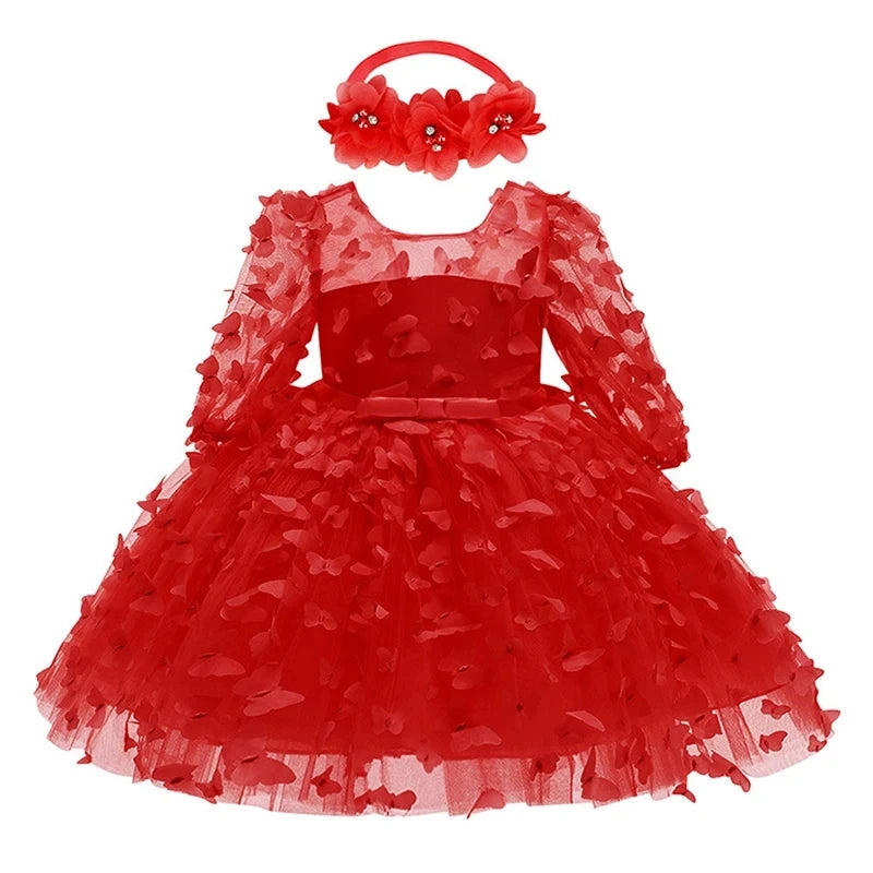 Baby Dress With 3D Butterflies and Set Bow
