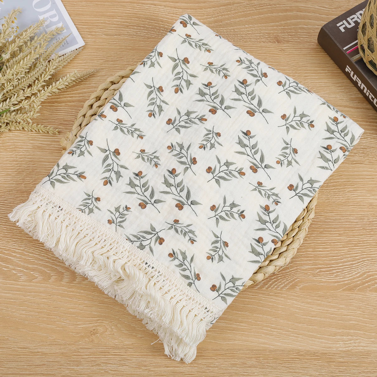 Double Guaze Tassel Swaddle Blankets For Baby Cotton Muslin