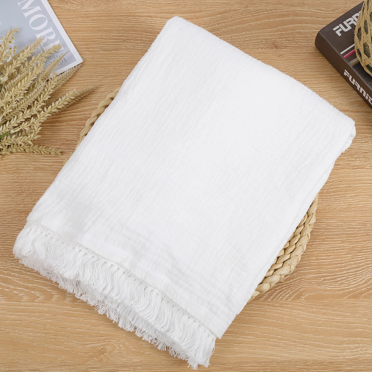 Double Guaze Tassel Swaddle Blankets For Baby Cotton Muslin