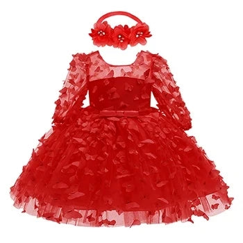 Baby Dress With 3D Butterflies and Set Bow
