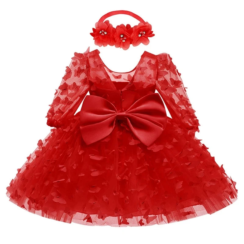 Baby Dress With 3D Butterflies and Set Bow