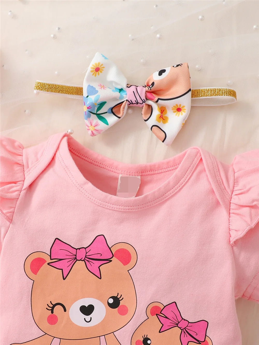 Cute Summer Set for Little Girls – Bodysuit, Shorts &amp; Headband (3 Pieces) (3 Months – 2 Years)