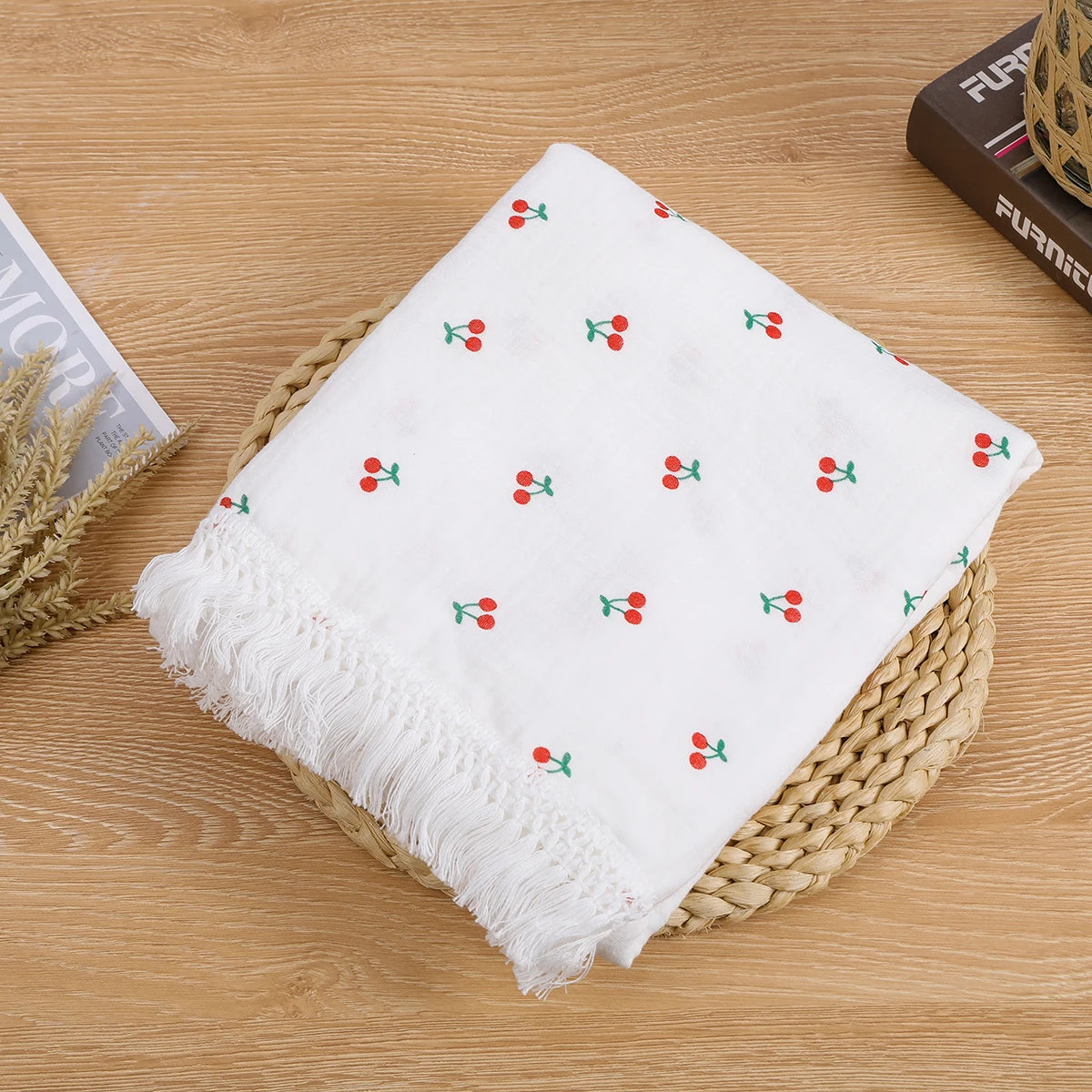 Double Guaze Tassel Swaddle Blankets For Baby Cotton Muslin