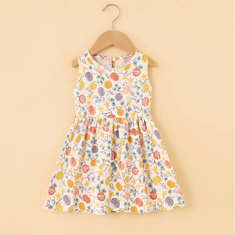 Girl's Summer Dress with Floral Pattern – Sleeveless with Round Neckline (Ages 1 to 7 years)