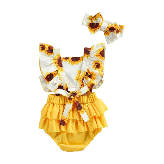 Sunflower Baby Romper Set – 0–24M | Bodysuit + Headband