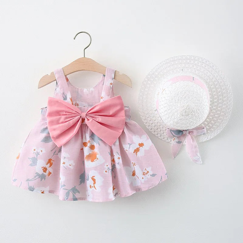 Dress With Daisys and Set Bow for Baby Girls