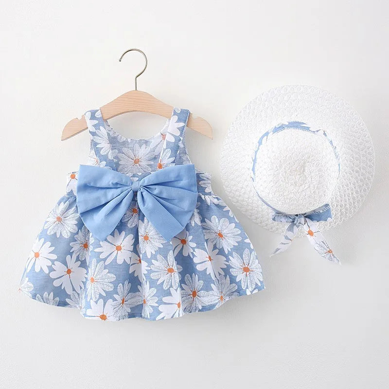 Dress With Daisys and Set Bow for Baby Girls