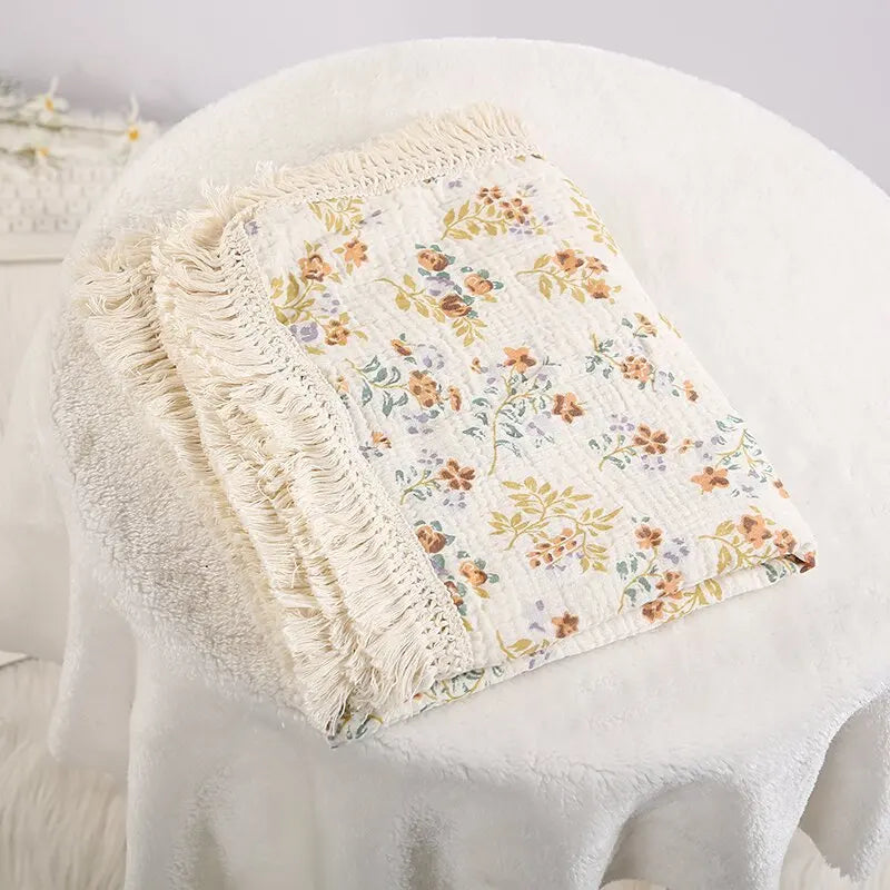 Double Guaze Tassel Swaddle Blankets For Baby Cotton Muslin