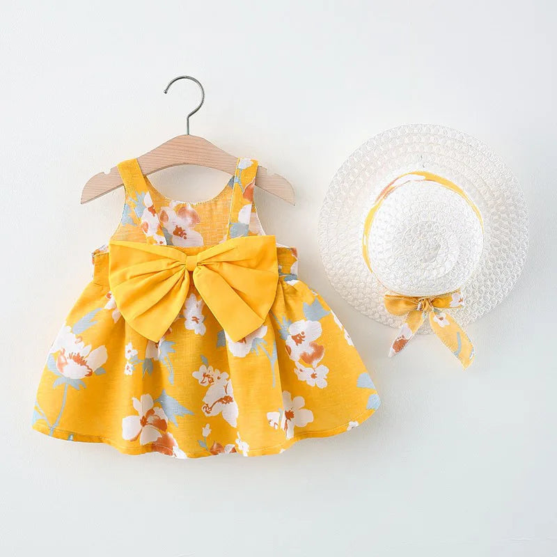 Dress With Daisys and Set Bow for Baby Girls