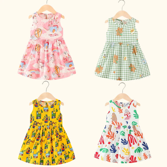 Girl's Summer Dress with Floral Pattern – Sleeveless with Round Neckline (Ages 1 to 7 years)