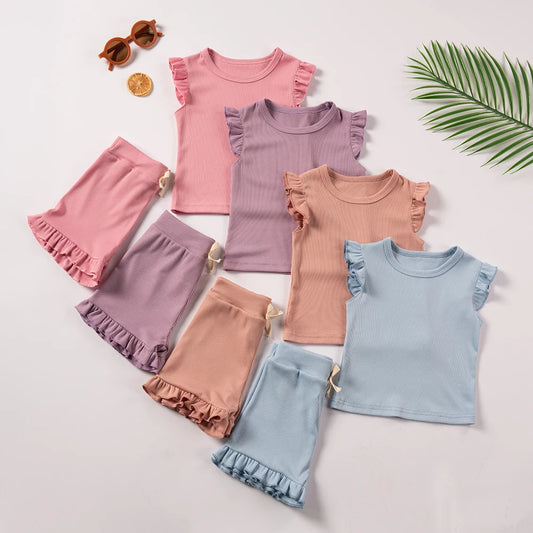 2-Piece Summer Clothing Set – Solid Short Sleeve T-Shirt and Shorts (9 Months to 5 Years)