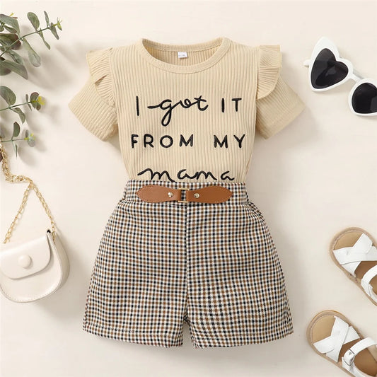Girls' Summer Set – Printed T-Shirt and Checkered Shorts (9 Months–6 Years)