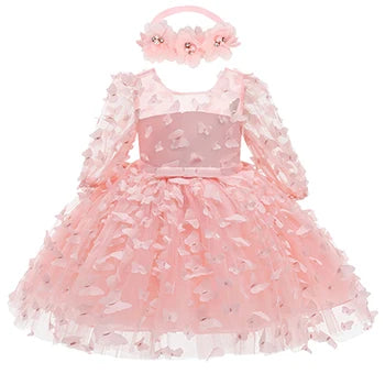 Baby Dress With 3D Butterflies and Set Bow