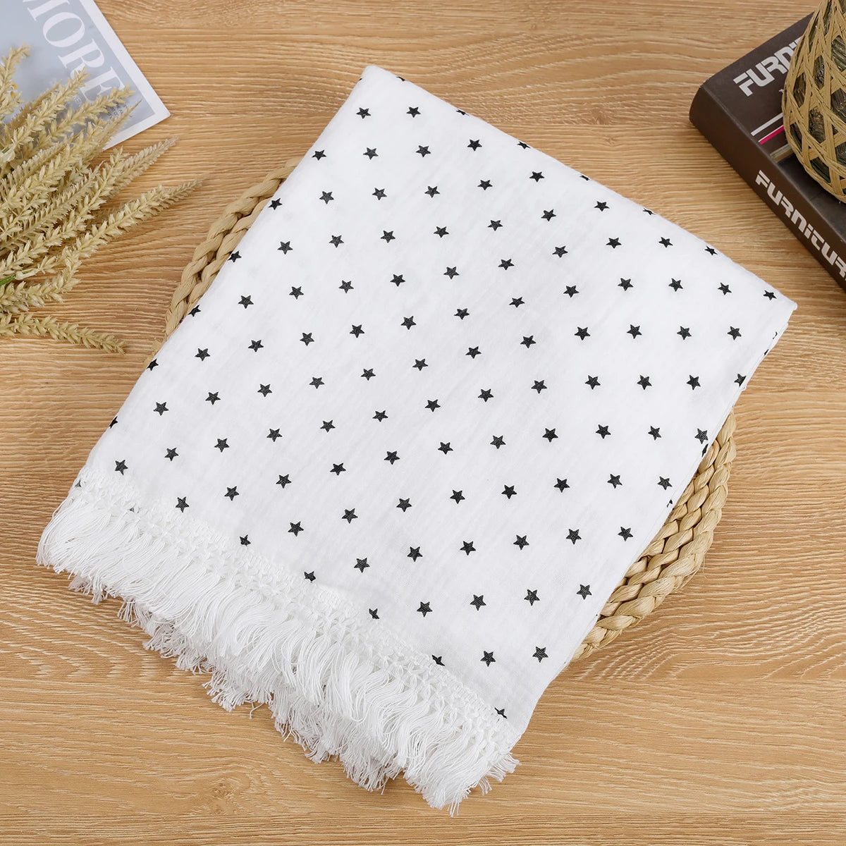 Double Guaze Tassel Swaddle Blankets For Baby Cotton Muslin