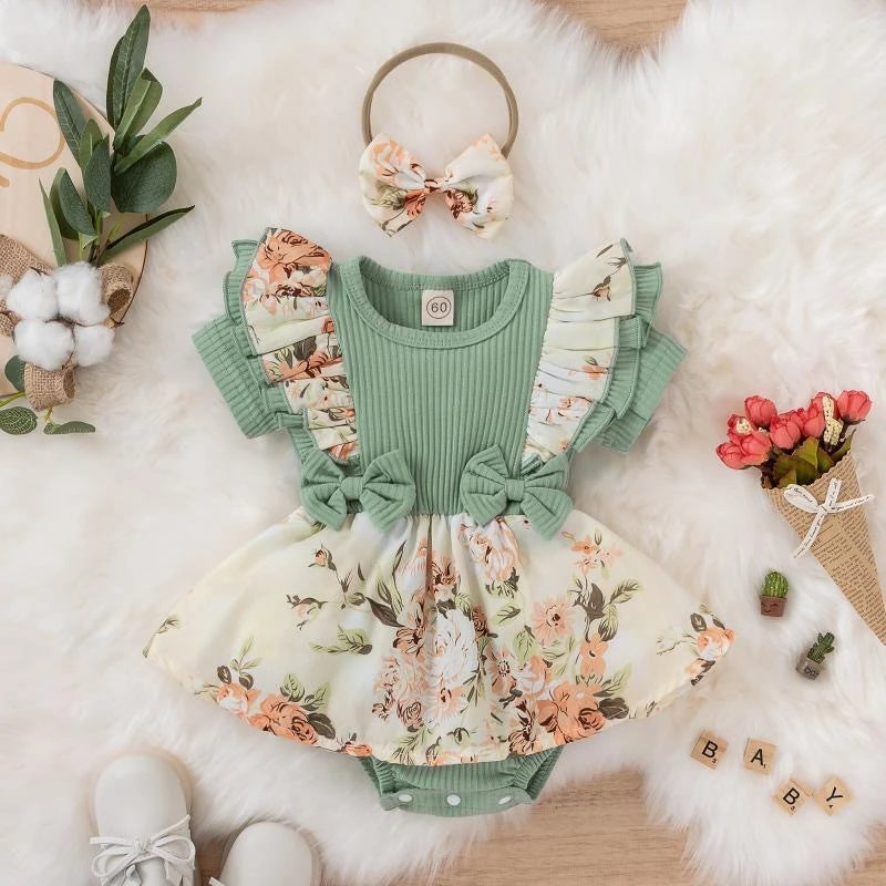 Charming  Summer Dress Bow Set
