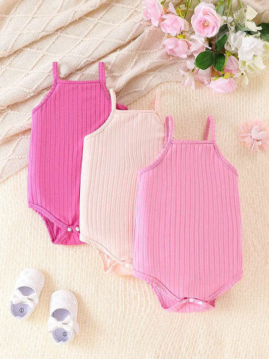 Set of 3 – Summer Baby Girls Bodysuits with Straps in Soft Colors (6 months to 3 years)