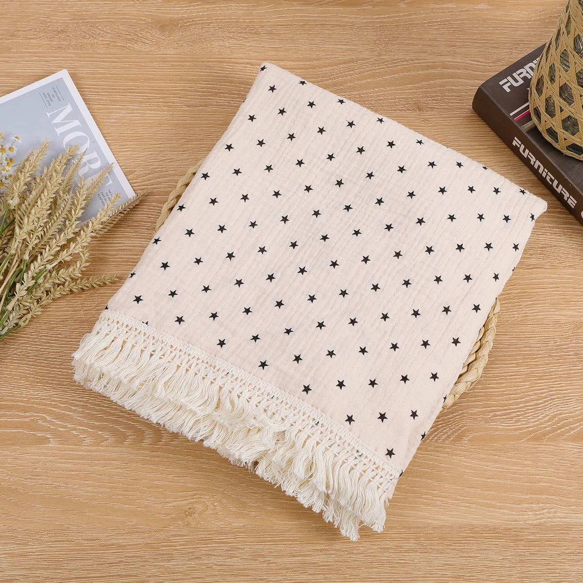Double Guaze Tassel Swaddle Blankets For Baby Cotton Muslin