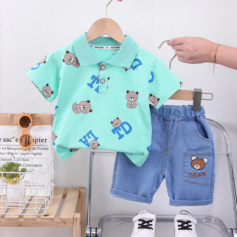 Βρεφικά Σετ αγοριών Cartoon Bear T-shirt + Σορτς