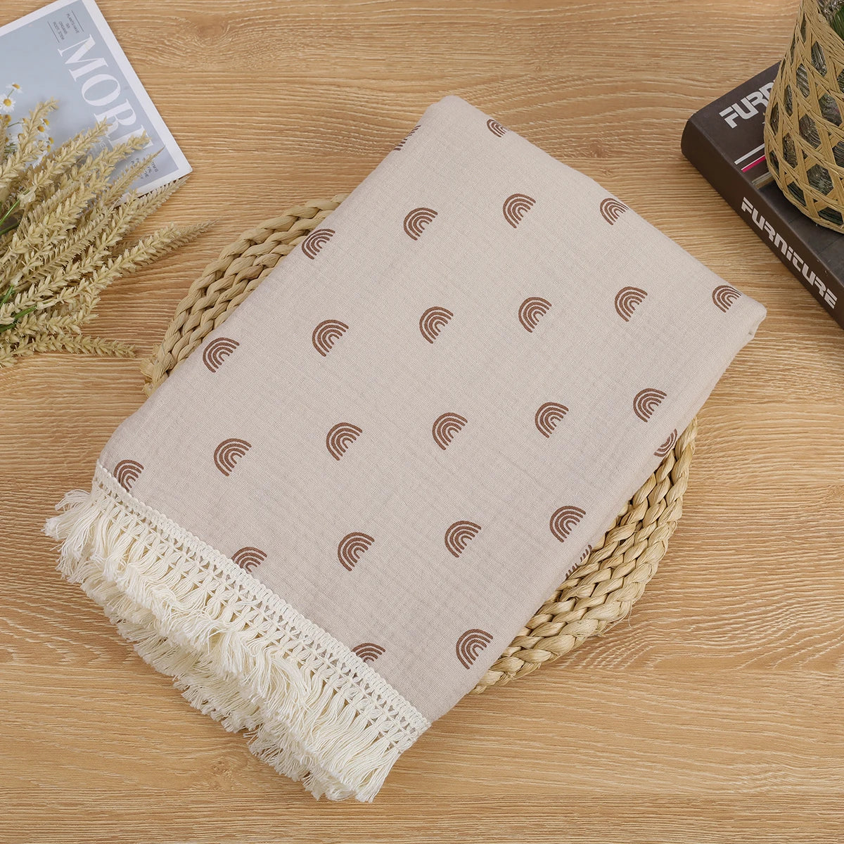 Double Guaze Tassel Swaddle Blankets For Baby Cotton Muslin