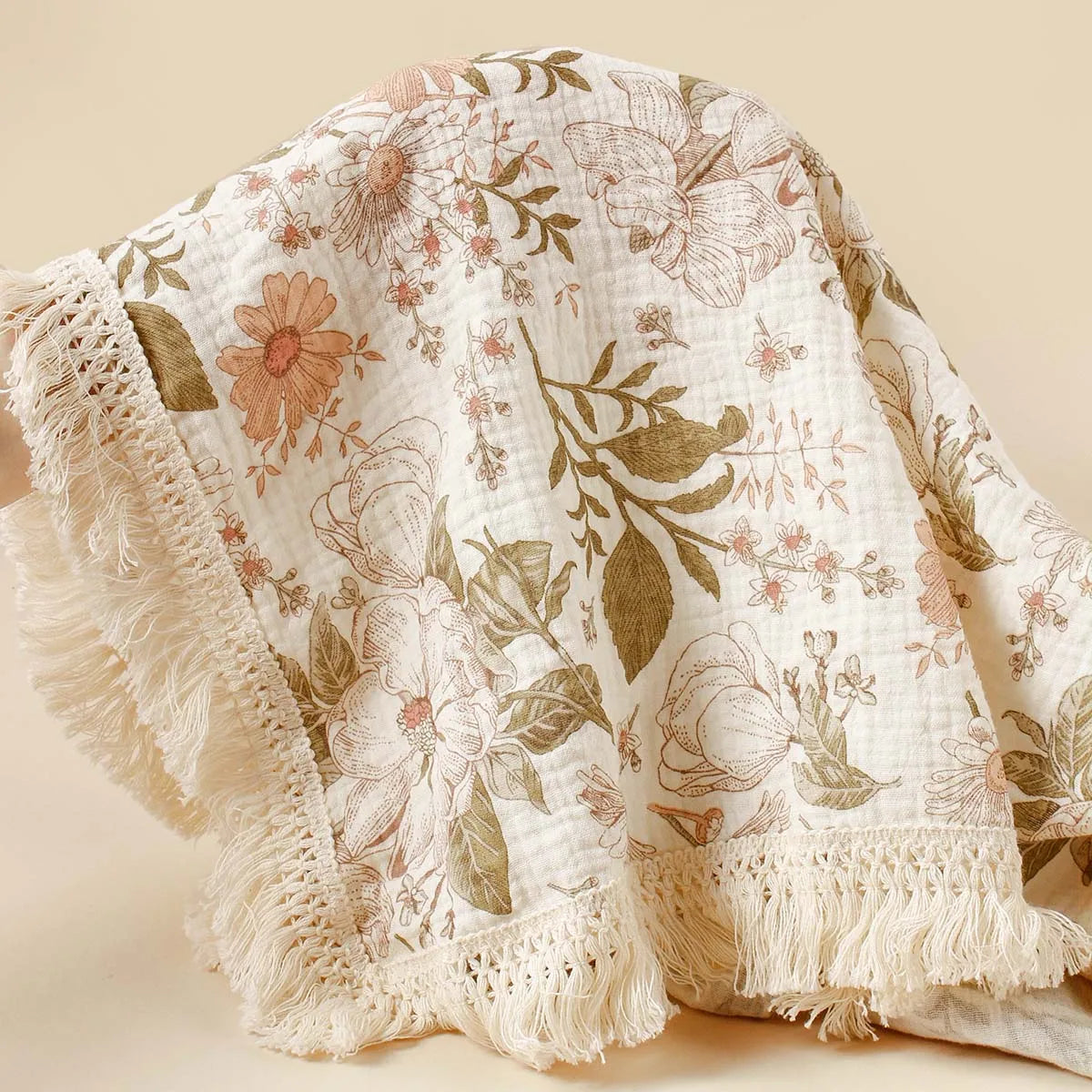 Double Guaze Tassel Swaddle Blankets For Baby Cotton Muslin