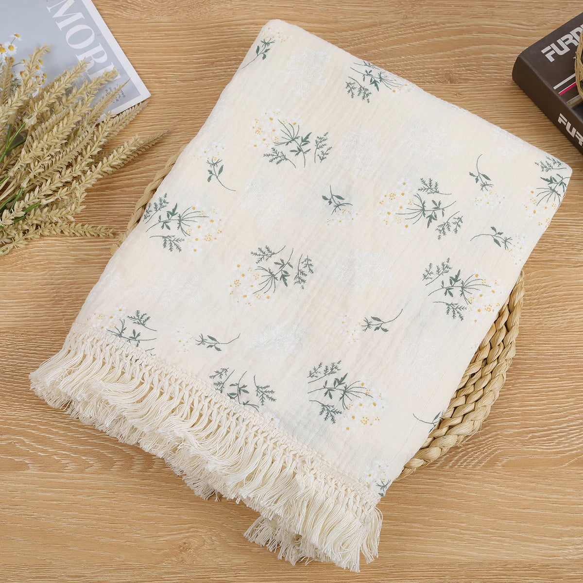 Double Guaze Tassel Swaddle Blankets For Baby Cotton Muslin