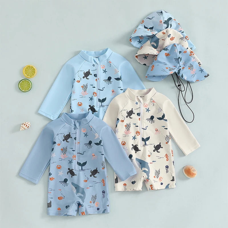 One-piece Swimsuit with Hat for Children – Set