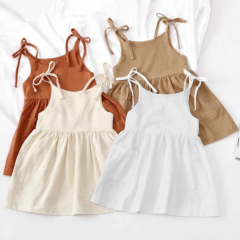 Girls' Dress – Summer Sleeveless with Round Neckline &amp; Elastic Waist (9 months to 6 years)