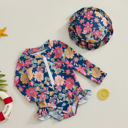 Floral Σετ μαγιό και φράουλα με καπέλο