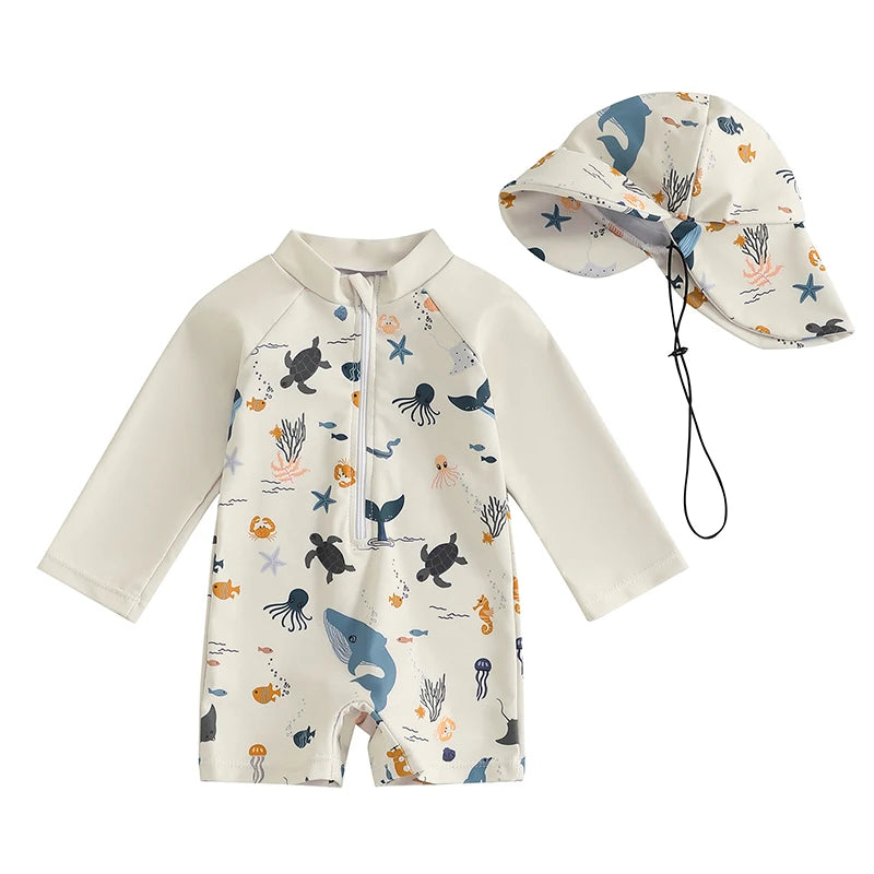 One-piece Swimsuit with Hat for Children – Set