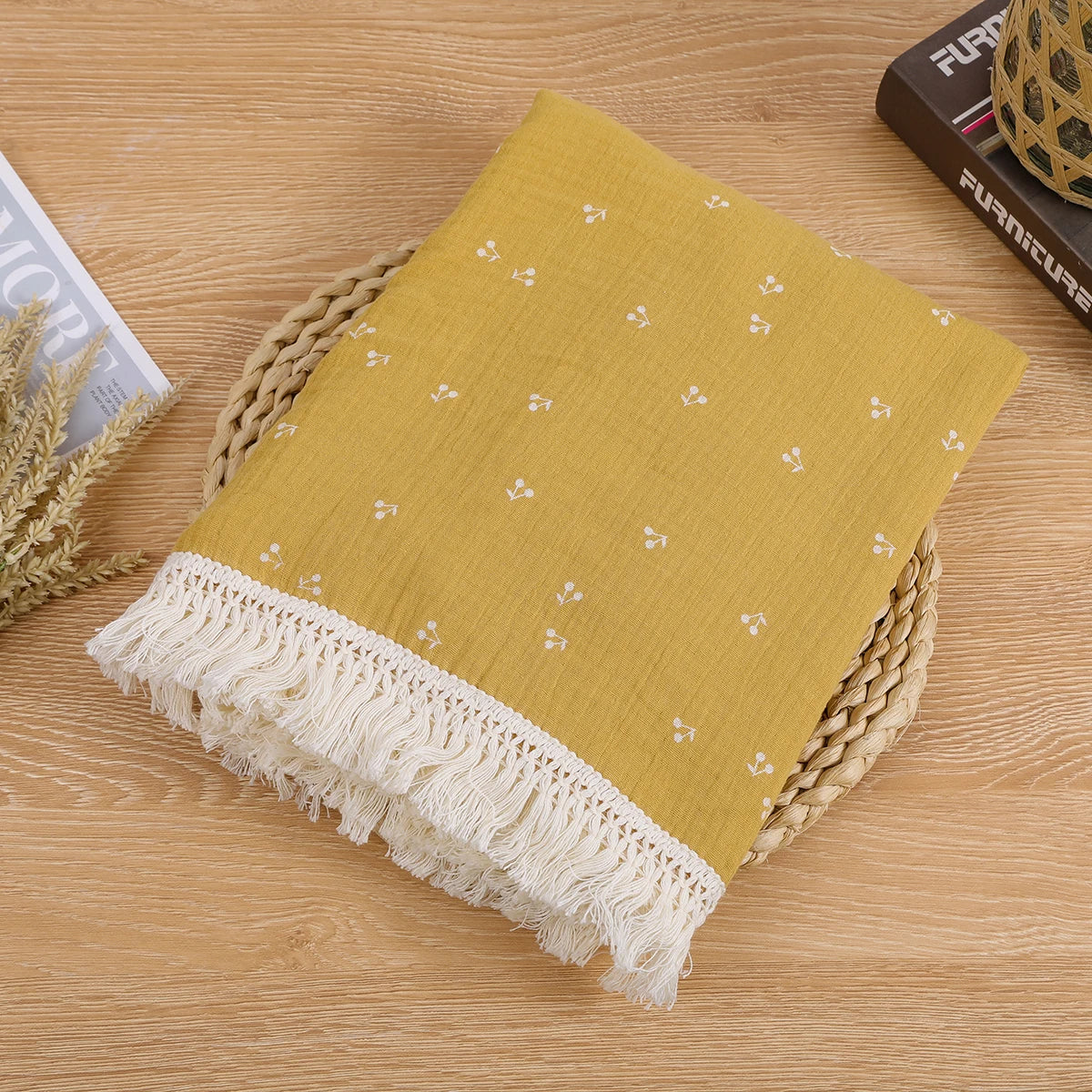 Double Guaze Tassel Swaddle Blankets For Baby Cotton Muslin