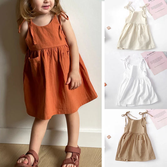 Girls' Dress – Summer Sleeveless with Round Neckline &amp; Elastic Waist (9 months to 6 years)