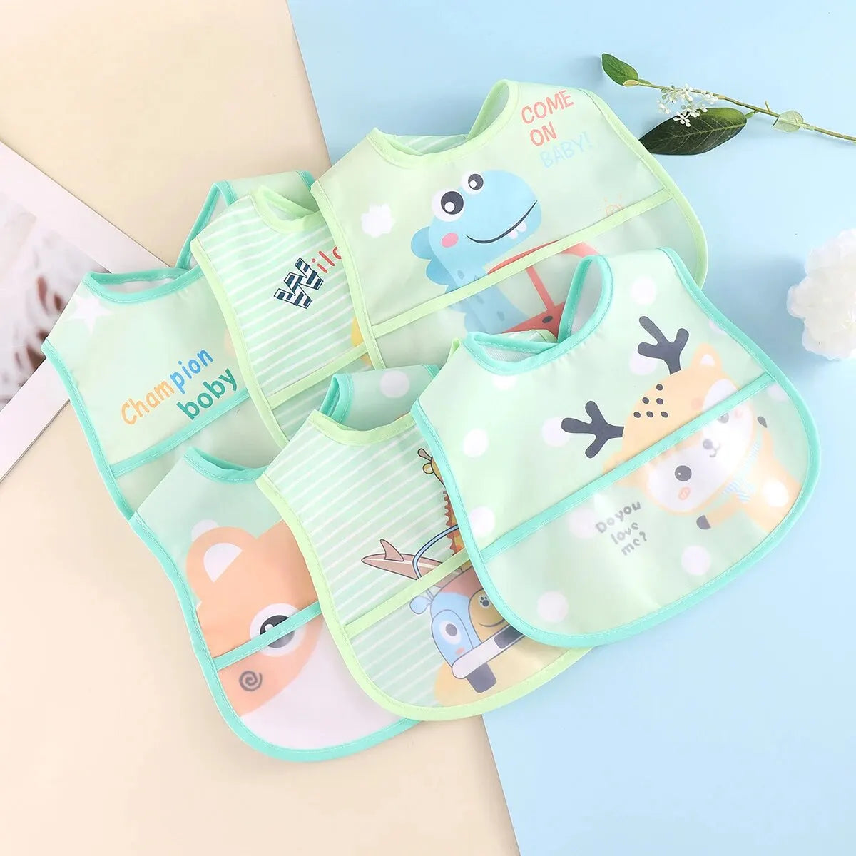 Waterproof Cartoon Bibs Set (5 Pieces)