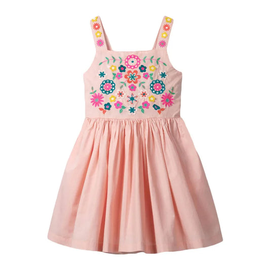 Summer Dress for Girls from 2 to 7 Years – Cotton with Embroidery, Sleeveless, Knee Length