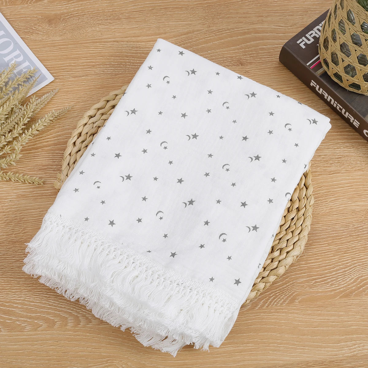 Double Guaze Tassel Swaddle Blankets For Baby Cotton Muslin