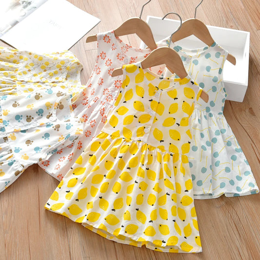 Girls' Floral Summer Dress – Short Sleeve with Round Neckline (1–6 Years)