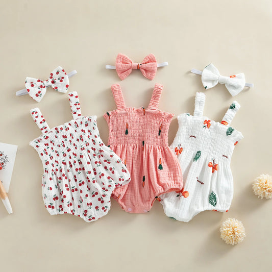 Summer Baby Bib with Fruity Designs &amp; Ribbon – 2 Pieces (0 to 18 months)